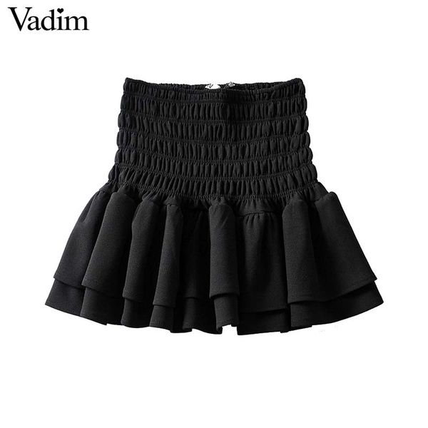 

vadim women black mini skirt basic faldas mujer elastic waist pleated female casual summer a-line skirts ba760