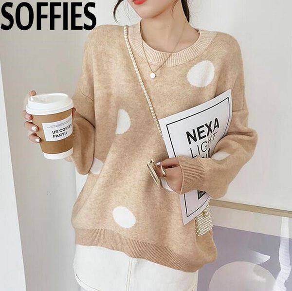 

autumn sweater woman pullover sweet knitting polka dots jumpers o-neck causal knitwears, White;black