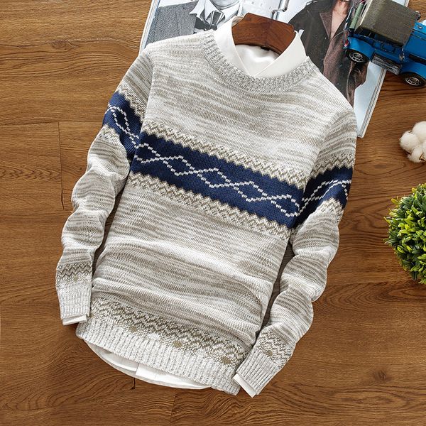 

spring and autumn men's round neck pullover warm casual knit bottoming shirt, trend personality slim striped youth wild sweater, White;black