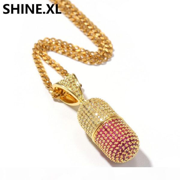 

hip hop micro cubic zircon capsule pendant rotated ashes pendant necklace chain mens bling jewelry gift