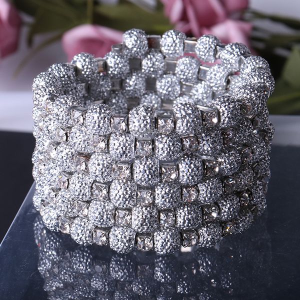 

european and american fashion apple round elastic bracelet set crystal glass and metal texture bracelet jewelry, Black