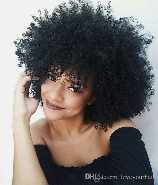Acheter Mode Coiffure Femme Brésilienne Cheveux Afro Américain Afro Crépu Perruque Frisée Simulation Cheveux Humains Afro Courte Perruque Frisée Avec