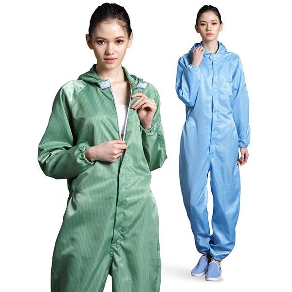 

anti -static coveralls clean clothes hood cleanroom garments clean food dust -proof paint work clothing protective overalls in stock, Silver