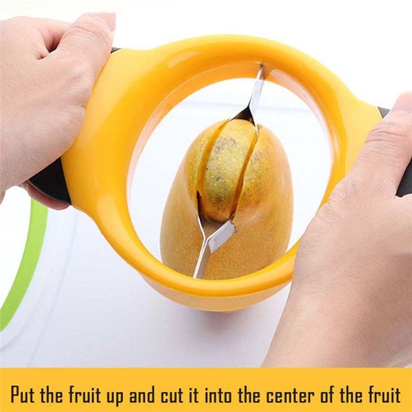 

1pcs kitchen gadget mango slicer rubber non slip handles stainless steel mango cutters fruit corer peeler