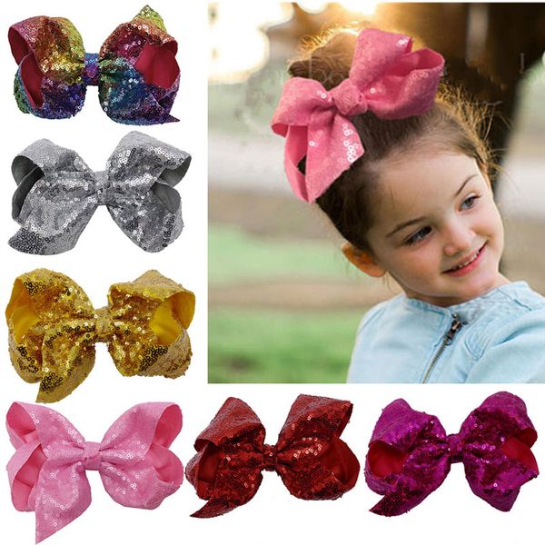

18cm baby sequins large barrettes kids bow hairpin hair clip children bowknot girls boutique hair accessories ing, Slivery;white