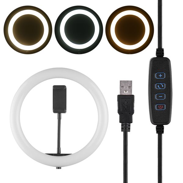

10 inch deskled video ring light lamp 3 lighting modes dimmable usb powered for youtube live video recording