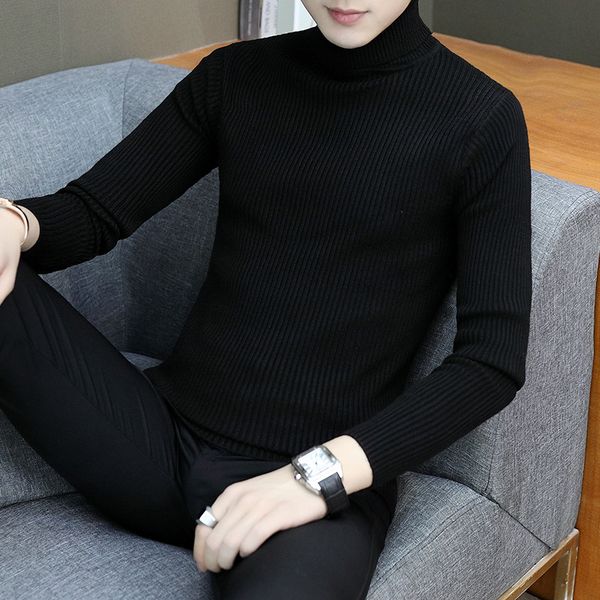 

white black solid mens knit pullover sweaters 2019 casual slim thick boys sweaters winter o-neck korean style men knit wear