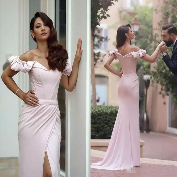 

elegant off shoulder evening gowns back zipper red carpet gowns front split custom made ruffle formal occasion gowns, Black;red