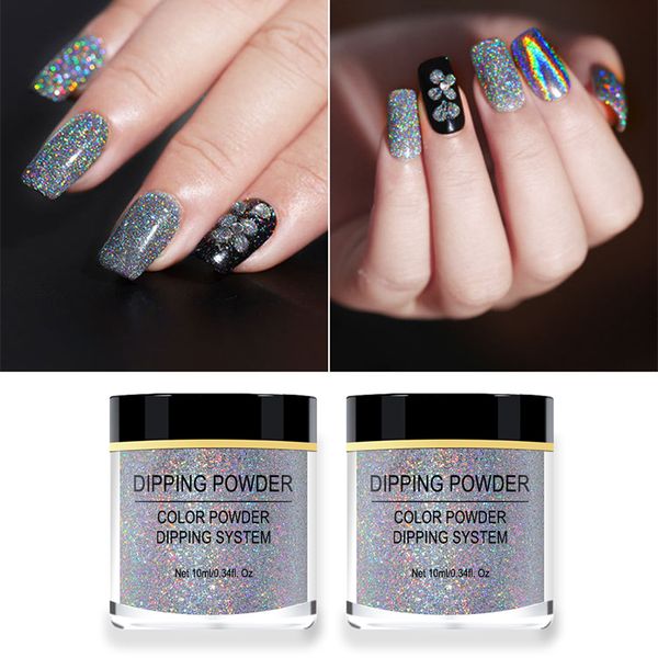 

born queen holographic nail holo laser rainbow glitters dip nail chrome dust dipping, Silver;gold