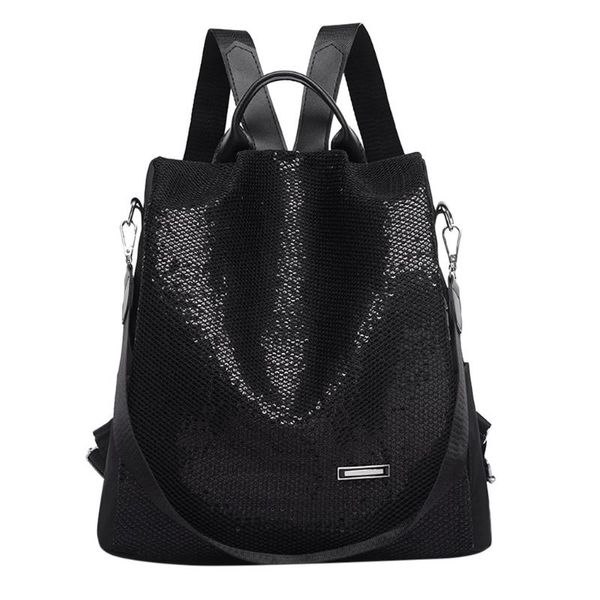 

women backpack sequin travel backpack soft multi-functional waterproof black female school bag zaino da donna #lr4