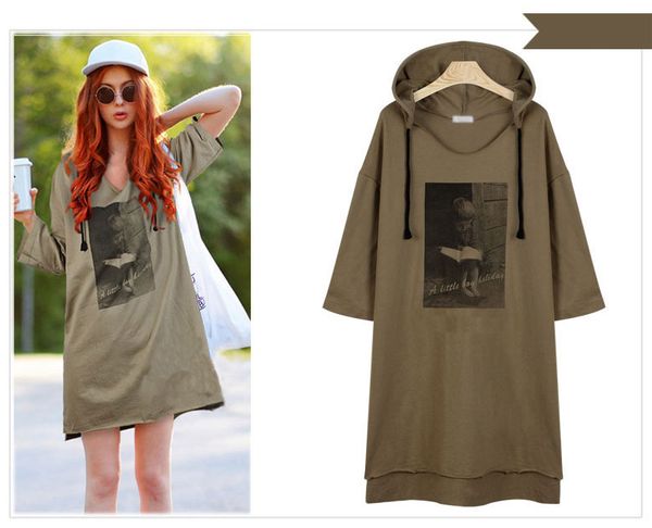 

new 2018 autumn winter women hoodies loose long sleeve printed sweatshirt dress pullover long hoodie plus size 5xl, Black