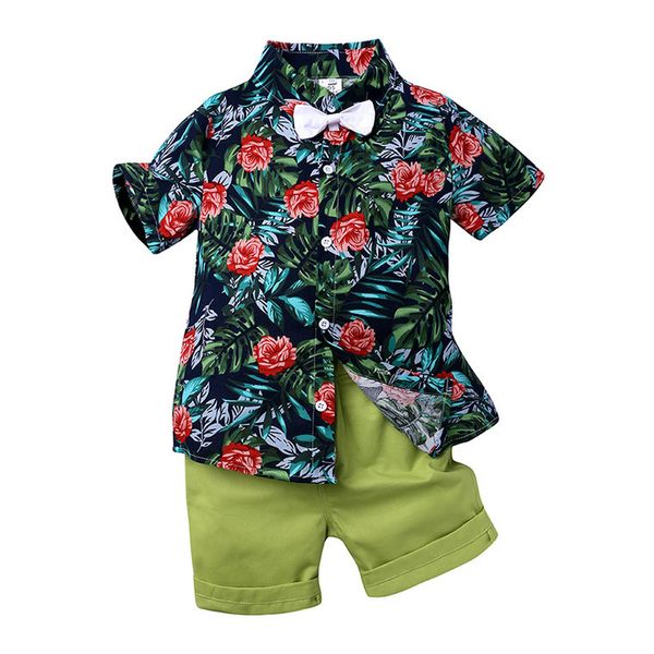 

kids boys clothing sets children clothing set summer baby boy clothes flower tie shirts+shorts 2pcs gentelman clothes set, White