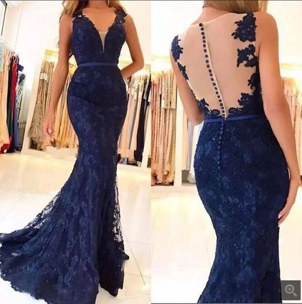 

elegant fashion navy blue lace beading sleeveless prom dresses 2019 v-neck backless prom gowns button formal party dresses, White;black