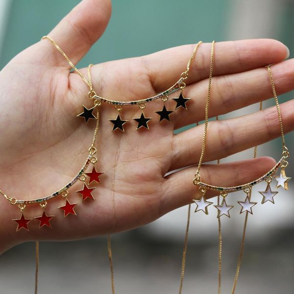 

new gold filled micro pave rainbow cz/ enamel star tassel chain pendant necklace female fashion beautiful jewelry, Silver