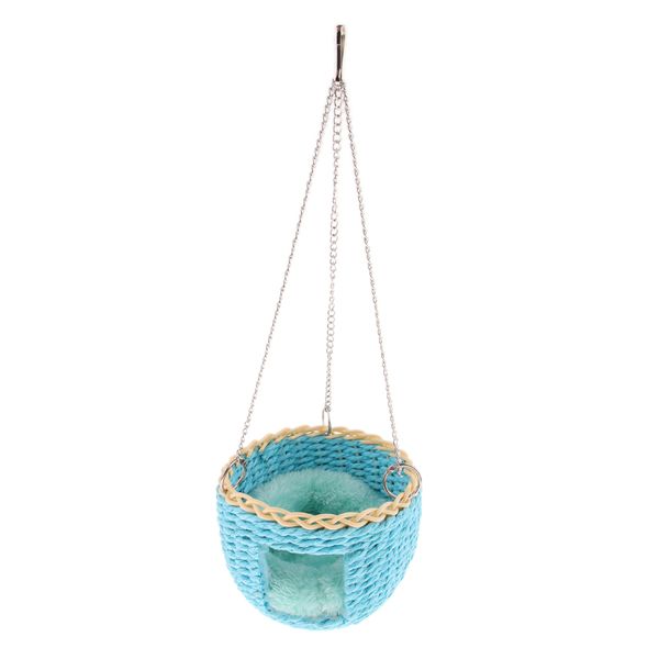 

hanging wicker basket chew treat hammock with cozy mat for rabbit hamster guinea pig ( random color