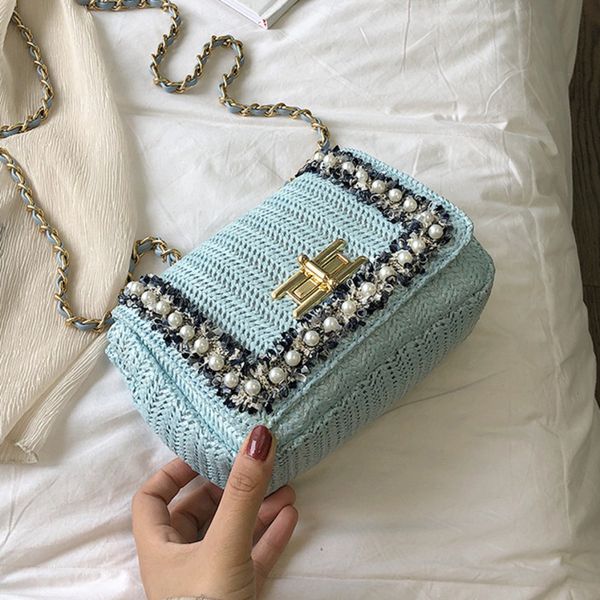 

female straw beach bag crossbody bags for women 2019 summer wicker designer handbags ladies rattan pearl shoulder messenger bag