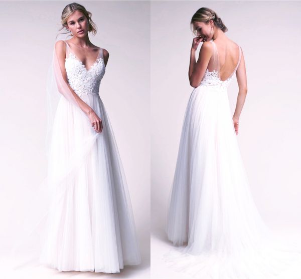 Discount Newest Simple Lvory Lace Tulle Beach Wedding Dresses A