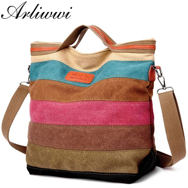 

arliwwi female large capacity rainbow color canvas handbags durable colorful individual woman's bag new f001