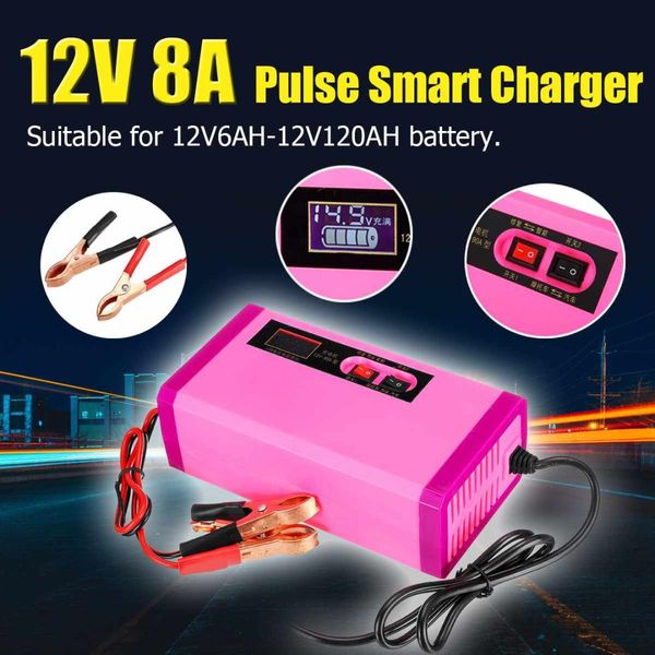 

new 12v 8a 6-120ah auto car intelligent battery charger jump starter power bank 100-240v for tool lithium battery car motorcycle