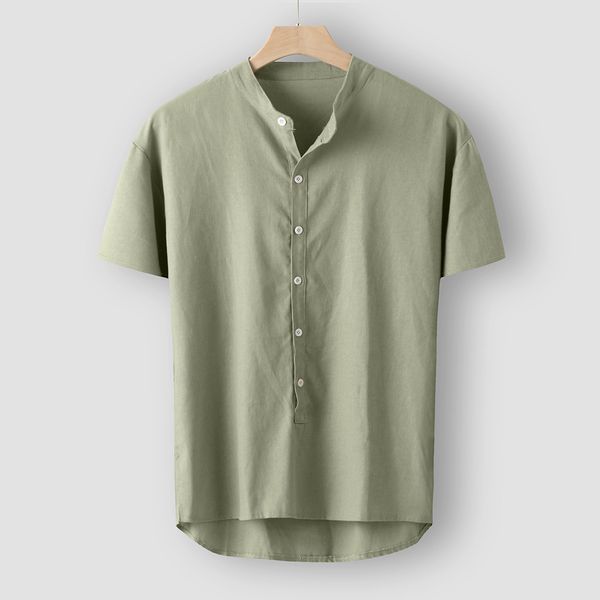 

fashion men's shirts camisa casual short sleeve mens shirt button linen and cotton male blouse streetwear camisas masculina, White;black