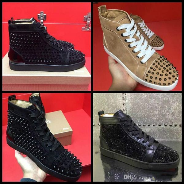 

2018 известный новый от мужчин и женщин дизайнер черные кроссовки бренд красное дно дизайнер мужские роскошные ботинки из натуральной кожи белый шипами Zapatos