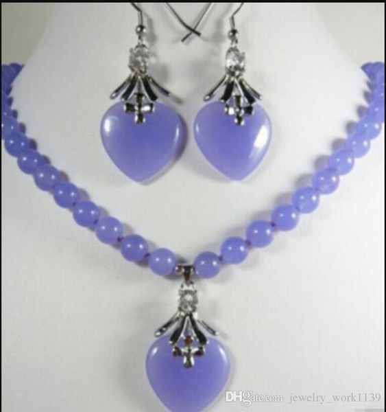 

necklace new jewelry purple necklace heart-shaped pendant earring set, Silver