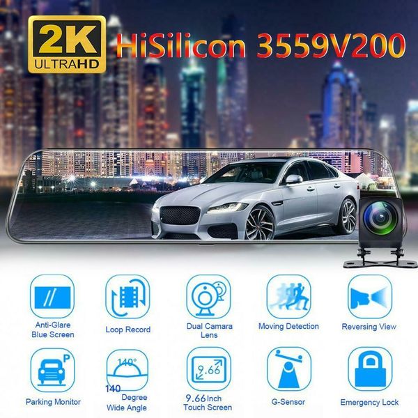 

full hd 1080p 2k car dvr camera k96 11.66'' dual lens rearview mirror video recorder dashcam motion detection g-sensor car dvrs