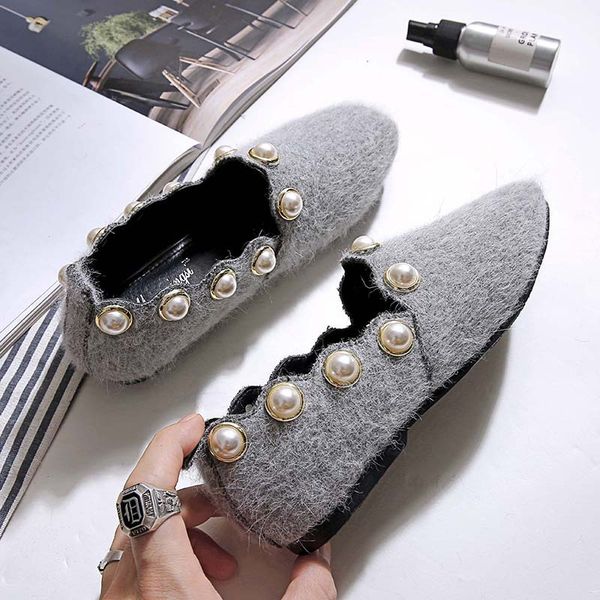 

slip on shoes for women flats shallow mouth round toe pearl decorateion 2019 fashion women's casual female sneakers slip-on big, Black