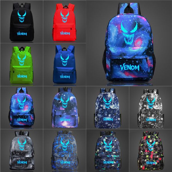 

glow in the night marvel venom printed kids backpacks 12 colors 45*31*14cm fluorescent kids student schoolbags kids designer bags dhl ss306