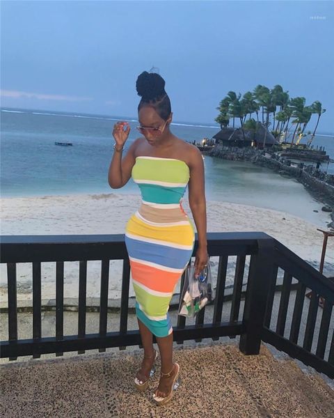 

bodycon dress women strapless rainbow long dresses fashion ladies holidays beach dress summer female panelled, Black;gray