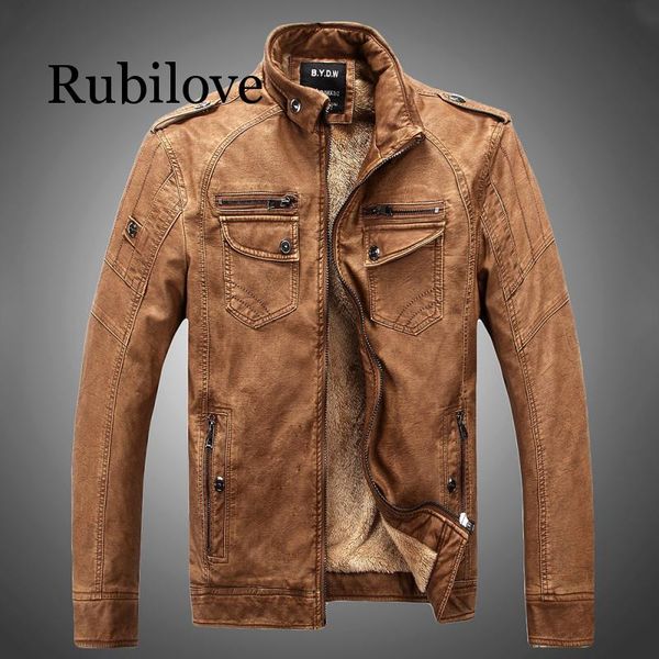 

men's fur & faux rubilove men pu jacket leather coats motorcycle jackets slim fit windbreaker fashion male outerwear brand clothing 202, Black