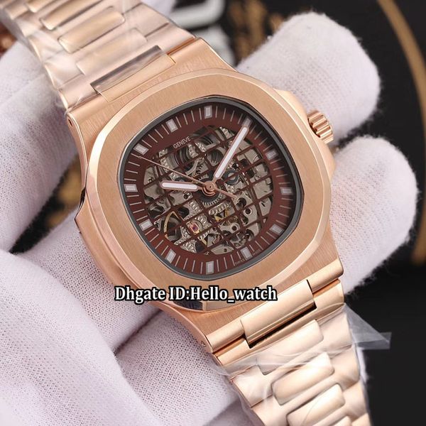 

new sport nautilus 5711 asian 2813 automatic skeleton brown globe dial mens watch stainless steel bracelet sport watches hello_watch 9 color, Slivery;brown