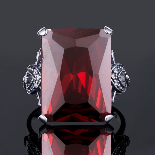

wholesale- real 100% 925 sterling silver cool ring vintage square garnet autrichien edward antique jewelry grosses bagues, Golden;silver