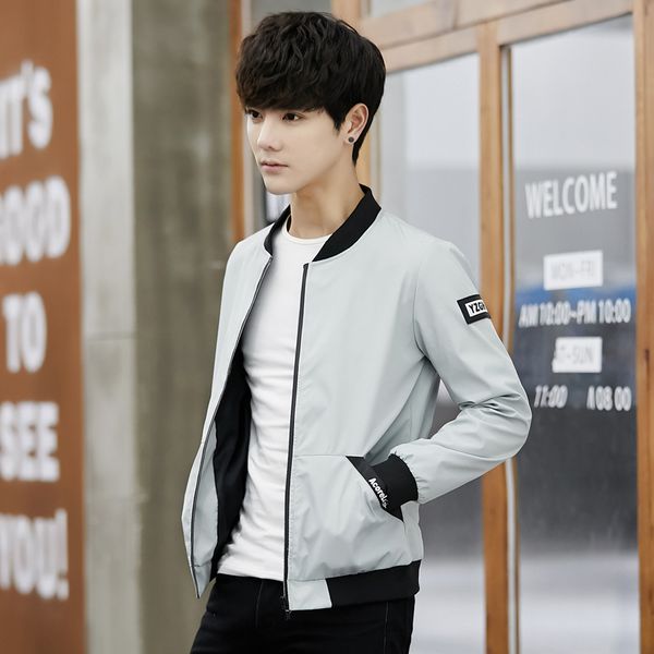 

2019 spring main push explosions stand collar fashion handsome trend men's jacket jacket male, Black;brown