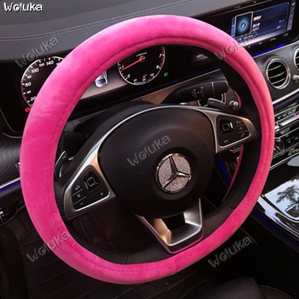 

solid color car steering wheel cover ice silk fabric black pink car interior handle cd50 q03
