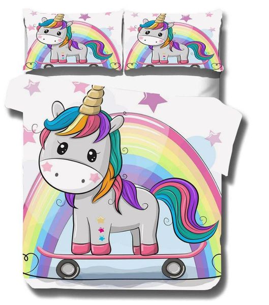 

denisroom children's bed linen unicorn bedding set girl duvet cover set  comforter sets twins bedcover xy77#