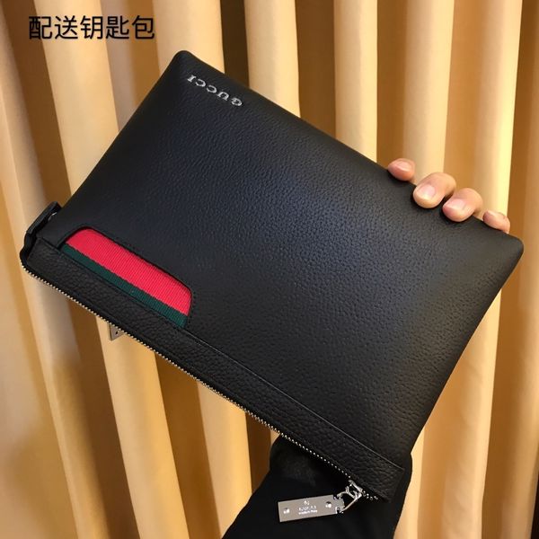 

2020 mens women fashion high-end new trend leather handbag wallets zipper printed letter clutch bagyunhui05new, Black