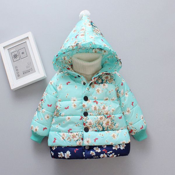 

new winter girls coat cotton baby girls lovely cartoon print thick jackets toddler warm hooded outerwear for 3 4 5 years, Blue;gray