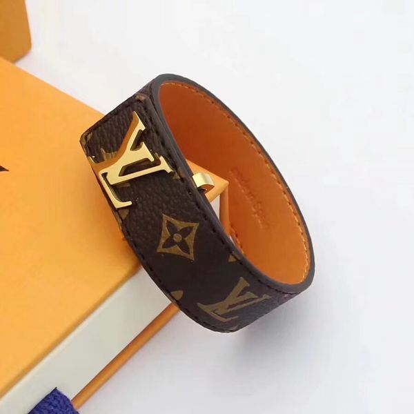 

2019 new luxury de igner brown real genuine cow leather charm macrame wide big bracelet l v bangle men women jewelry loui
