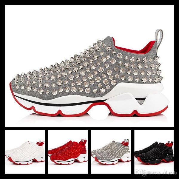 

newst studded spikes casual flats red bottom luxurious boots for men and women party designers sneakers lovers genuine leather, Black