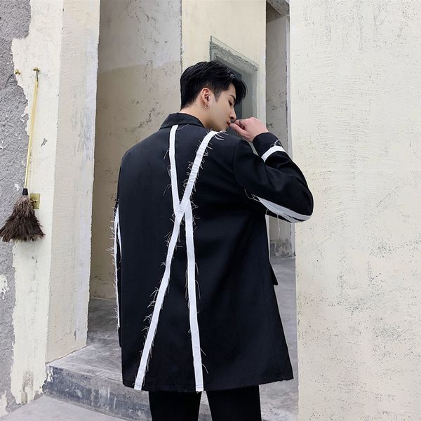 

2019 autumn and winter new dark minimalist black and white male raw edge stitching retro korean style couple casual suit, White;black