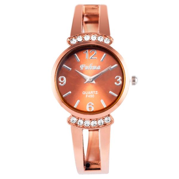 

hollow out women bracelet watch luxury rhinestone wristwatch rose gold watches ladies alloy analog quartz watch bangle clock, Slivery;brown