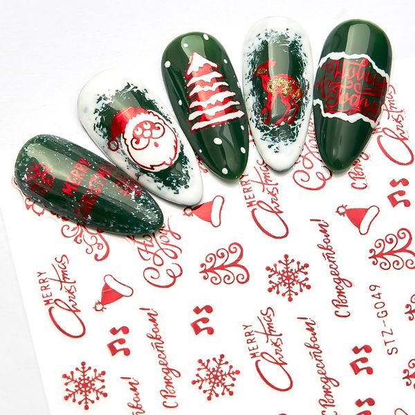 

1/2pcs red gold christmas nail art snowflake sticker on nails 3d adhesive manicure tip santa elk letter slider nail decals, Black