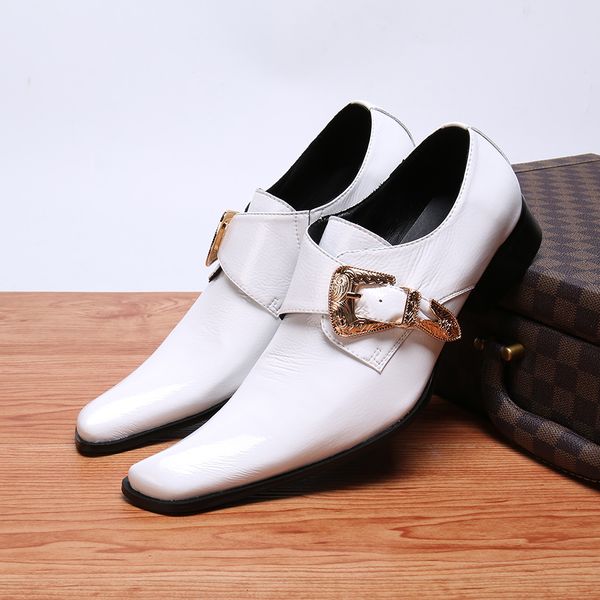 

sapato masculino handmade italian shoes men white genuine leather male dress shoes buckle strap party wedding, Black