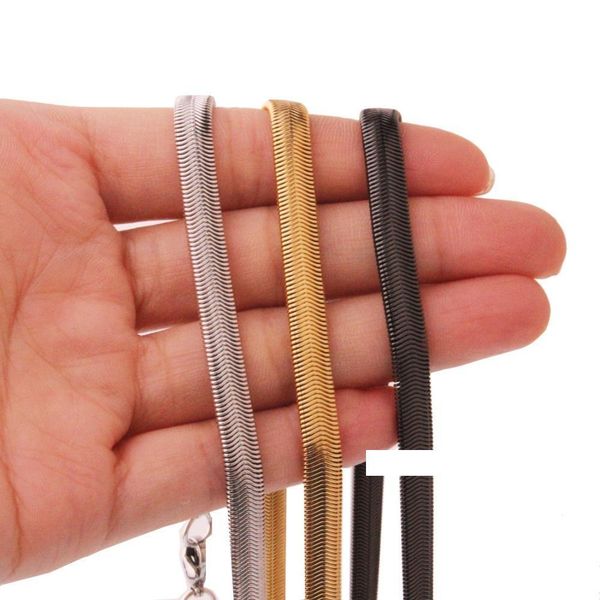 

mens gold filled silver tone stainless steel flat snake bone chain necklace fashion male boys birthday jewelry gift 6mm 24inch