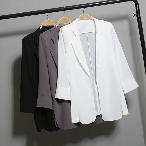 

women's suits & blazers chiffon suit female chic summer white blazer large size long sleeve thin loose ladies oversize womens fashion, White;black