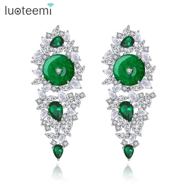 

luoteemi luxurious green cubic zirconia dangle earrings for women wedding party engagement fashion jewelry brincos gift, Silver