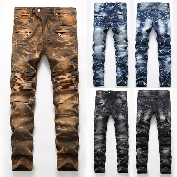 

men's jeans men skinny stretch pant straight denim casual long trouser, Blue