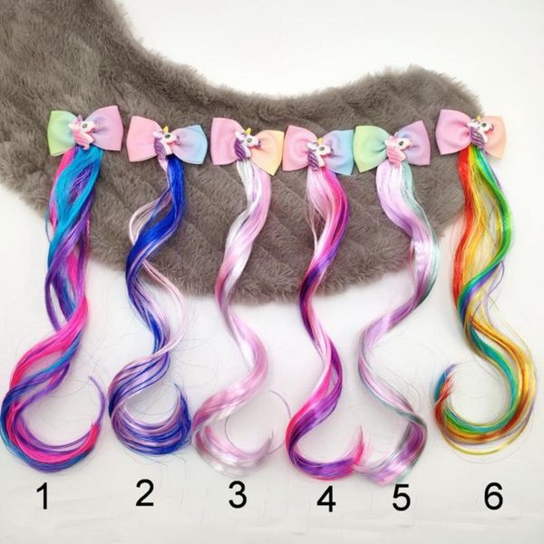 

hair extensions curly wig for kids girls ponytails unicorn head hair bows clips bobby pins hairpin barrette accessories 106, Slivery;white