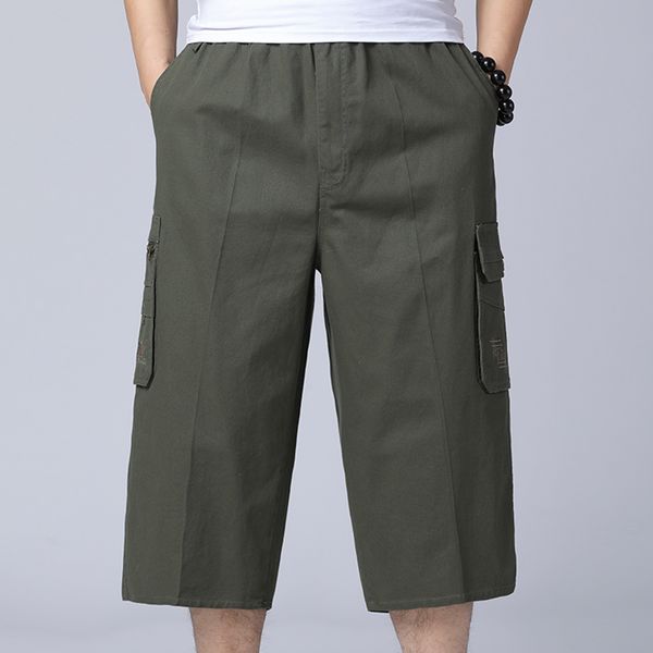 

cargo men's long length shorts summer multi-pocket casual cotton elastic pants male tactical short breeches, White;black